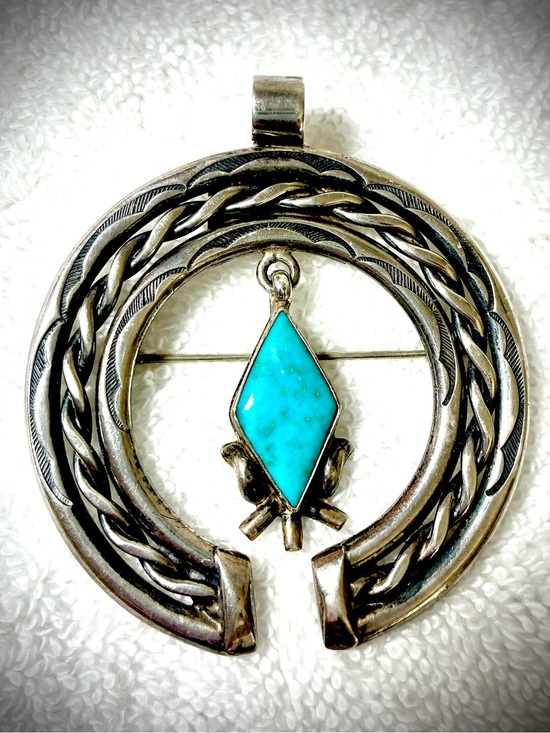 925 Sterling Silver Jewelry - Vintage Native American Sterling Silver Naja Pendant/Brooch